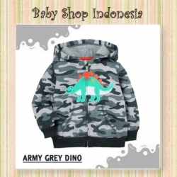 LK186 Jaket Bayi Import Jaket Anak Import Murah Jaket Hoodie Anak Army Grey Dino  large